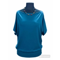 Bluzka kimonowa z dekoltem w łódkę - kolor ciemny turkus